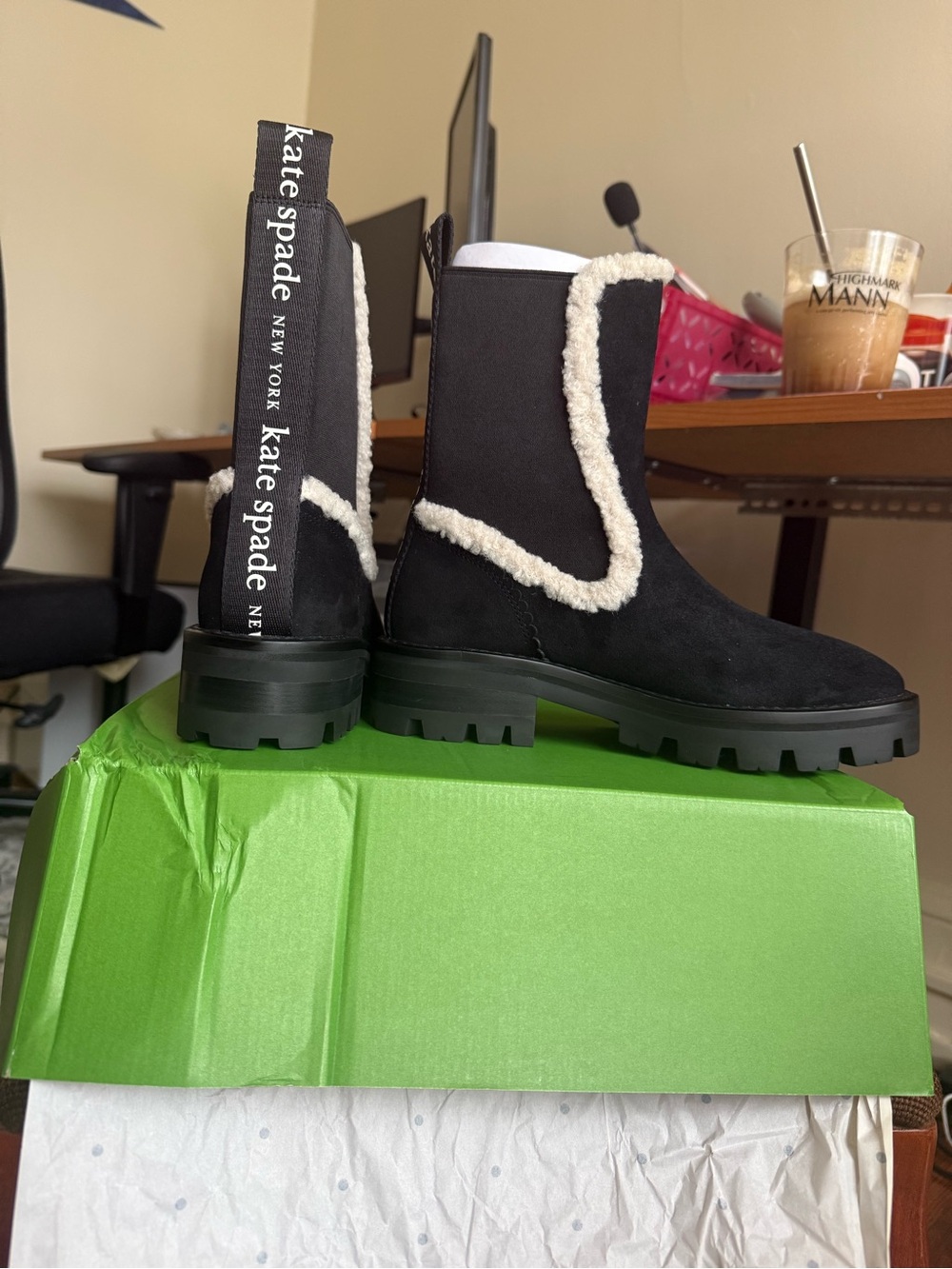 NIB Kate Spade Piper Chelsea suede faux shearling boots / size 8 / ack